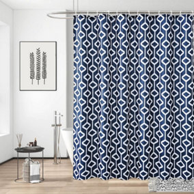 Neel Blue Shower Curtain With Hooks, Waterproof Polyester Fabric, 180cm x 200cm