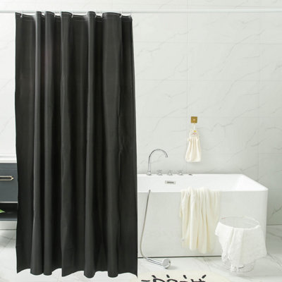 Neel Blue Shower Curtain With Hooks, Waterproof Vinyl Fabric, 180cm x 180cm Black