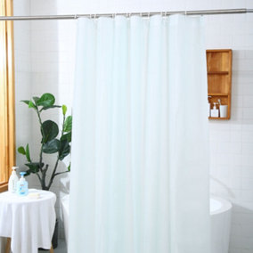 Neel Blue Shower Curtain With Hooks, Waterproof Vinyl Fabric, 180cm x 180cm Clear