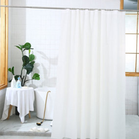 Neel Blue Shower Curtain With Hooks, Waterproof Vinyl Fabric, 180cm x 180cm Ivory