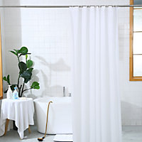 Neel Blue Shower Curtain With Hooks, Waterproof Vinyl Fabric, 180cm x 180cm White