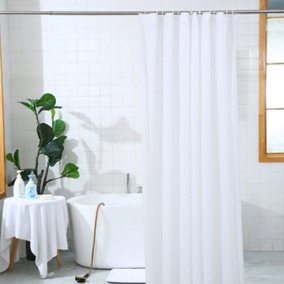 Neel Blue Shower Curtain With Hooks, Waterproof Vinyl Fabric, 180cm x 180cm White