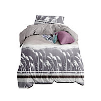 Neel Blue Single Printed Duvet Cover Matching Pillow Case - Floral Grey