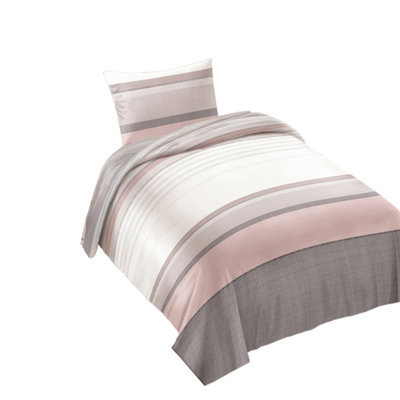 Neel Blue Single Printed Duvet Cover Matching Pillow Case - Pastel Pink & Grey