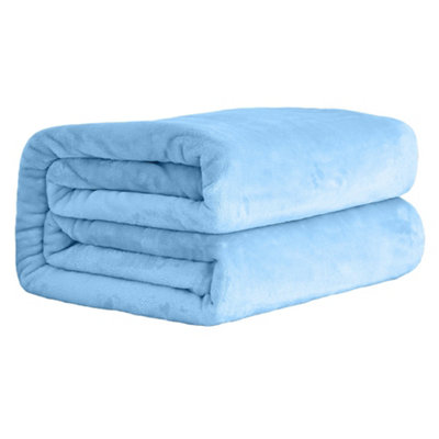 Neel Blue Soft Fluffy Fleece Blanket Blue 130cm x 150cm DIY at B&Q