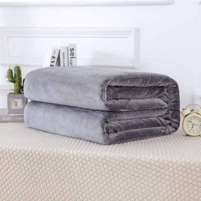 Neel Blue Soft Fluffy Fleece Blanket Grey 130cm x 150cm DIY at B&Q