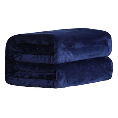 Neel Blue Soft Fluffy Fleece Blanket Navy 130cm x 150cm DIY at B&Q