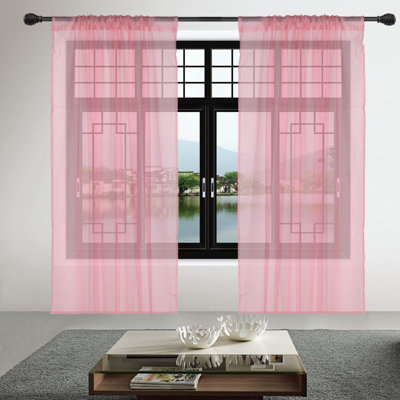 Neel Blue Voile Curtains Slot Top, 2 Curtains, Blush Pink - 56" Width x 54" Drop