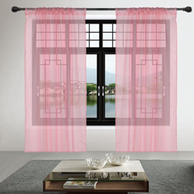 Neel Blue Voile Curtains Slot Top, 2 Curtains, Blush Pink - 56" Width x 54" Drop
