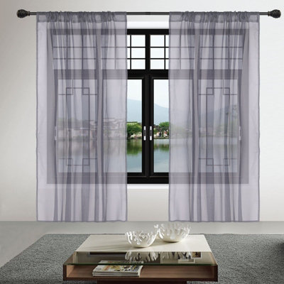 Neel Blue Voile Curtains Slot Top, 2 Curtains, Grey - 56" Width x 54" Drop