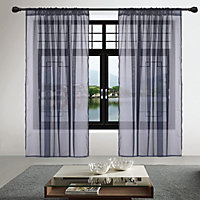 Neel Blue Voile Curtains Slot Top, 2 Curtains, Navy Blue - 56" Width x 54" Drop