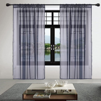 Neel Blue Voile Curtains Slot Top, 2 Curtains, Navy Blue - 56" Width x 54" Drop