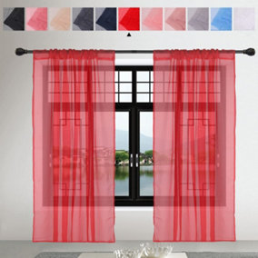 Neel Blue Voile Curtains Slot Top, 2 Curtains, Red - 56" Width x 72" Drop