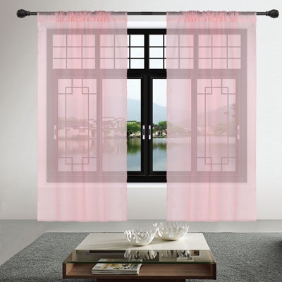 Neel Blue Voile Curtains Slot Top, 2 Curtains, Rose - 56" Width x 72" Drop