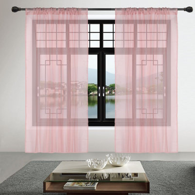 Neel Blue Voile Curtains Slot Top, 2 Curtains, Rose Gold - 56" Width x 54" Drop