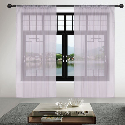 Neel Blue Voile Curtains Slot Top, 2 Curtains, Silver - 56" Width x 72" Drop