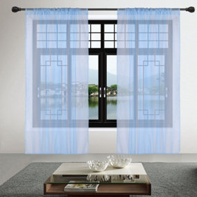 Neel Blue Voile Curtains Slot Top, 2 Curtains, Sky Blue - 56" Width x 54" Drop