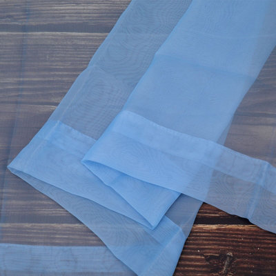 Neel Blue Voile Curtains Slot Top, 2 Curtains, Sky Blue - 56" Width x 54" Drop