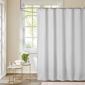 Neel Blue White Shower Curtain Polyester Mould & Mildew Resistant With 12 Curtain Hook 180cm x 200cm