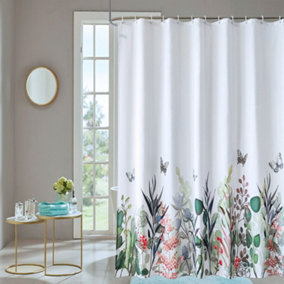 Neel Blue Wildflower Shower Curtain Polyester Fabric Bathroom With 12 Curtain Hook Waterproof 180cm x 200cm