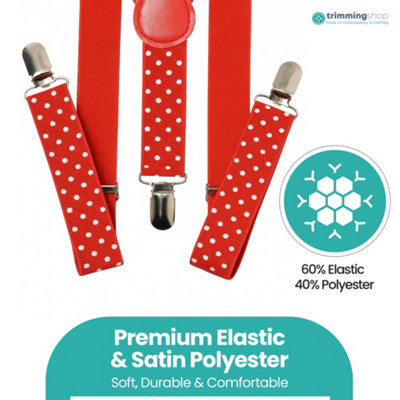 Neel Blue Y Shape Elastic Braces, Metal Clips Suspender, Red & White dot