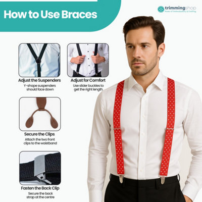 Neel Blue Y Shape Elastic Braces, Metal Clips Suspender, Red & White dot