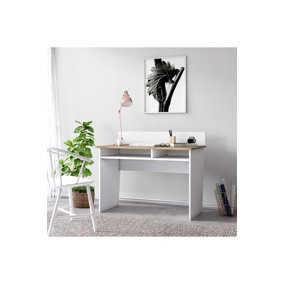 Nefi Computer Desk with Storage Shelf, 110 x 60 x 73 cm Study Writing Table Shelves, Oak/White