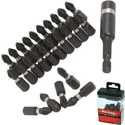 Neilsen 26pc Impact Bit Holder Set Drill Driver Screwdriver 25mm PH2 ...