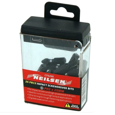 Neilsen 26pc Impact Bit Holder Set Drill Driver Screwdriver 25mm PH2 ...
