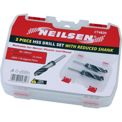 Neilsen 2pc HSS Drill Metal Bits Set Reduced Shank Twist Bit 1/2" 26mm 28mm