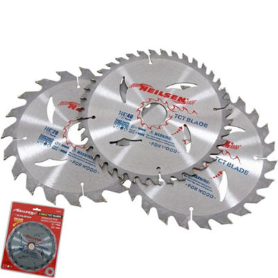 Neilsen 3pc Tct Circular Mitre Saw Blade Blades 185mm Set For Wood