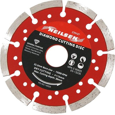 Neilsen Dry Diamond Cutting Blade Disc Brick Grinder Brick Masonry 115mm 4 1/2"