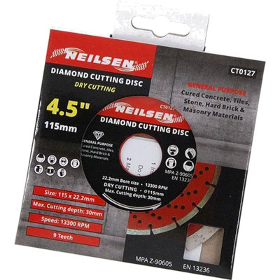 Disque Diamant à Coupe à Sec Neilsen 115 Mm (4 1/2") – Pour Brique Et Maçonnerie, CT0127