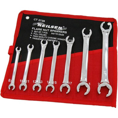 Neilsen Flare Nut Wrench Open Ended Brake Pipe Spanner Set 7pc 8mm 24mm