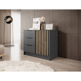 Nelly Contemporary Graphite Sideboard 3 Drawers 1 Door 1 Shelf Lamela Decor (H)860mm (W)1050mm (D)450mm