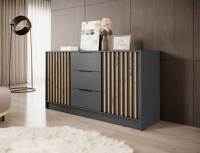 Nelly Contemporary Graphite Sideboard 3 Drawers 2 Doors 2 Shelves