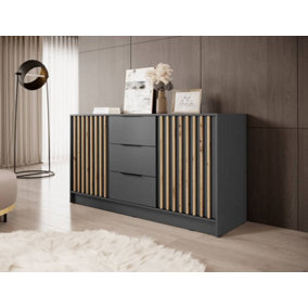 Nelly Contemporary Graphite Sideboard 3 Drawers 2 Doors 2 Shelves Lamela Decor (H)860mm (W)1550mm (D)450mm