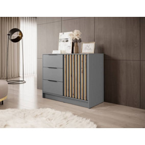 Nelly Contemporary Grey Sideboard 3 Drawers 1 Door 1 Shelf Lamela Decor (H)860mm (W)1050mm (D)450mm