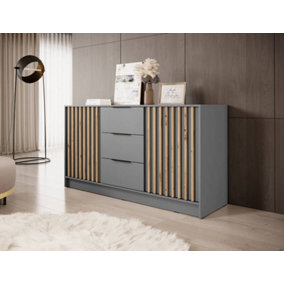 Nelly Contemporary Grey Sideboard 3 Drawers 2 Doors 2 Shelves Lamela Decor (H)860mm (W)1550mm (D)450mm