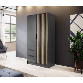 Nelly Contemporary Hinged 2 Door Wardrobe Graphite 2 Drawers 4 Shelves 1 Hanging Rail Lamela Decor (H)2000mm (W)1050mm (D)510mm