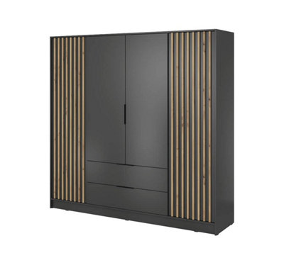 Nelly Contemporary Hinged 4 Door Wardrobe Graphite 2 Drawers 8 Shelves 1 Hanging Rail Lamela Decor (H)2000mm (W)2060mm (D)510mm