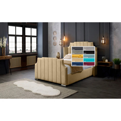 Nelly Plush Velvet Beige Bed Frame