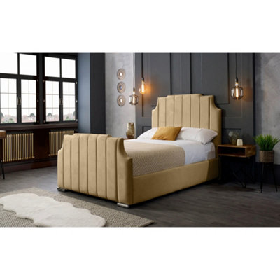 Nelson Plush Velvet Beige Bed Frame