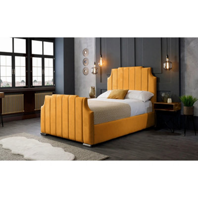 Nelson Plush Velvet Mustard Bed Frame