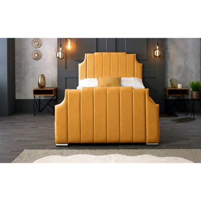 Nelson Plush Velvet Mustard Bed Frame