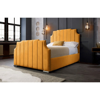 Nelson Plush Velvet Mustard Bed Frame