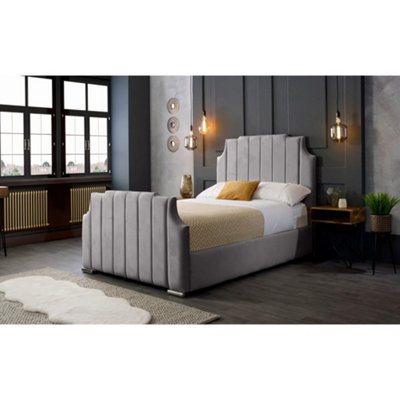 Nelson Plush Velvet Silver Bed Frame