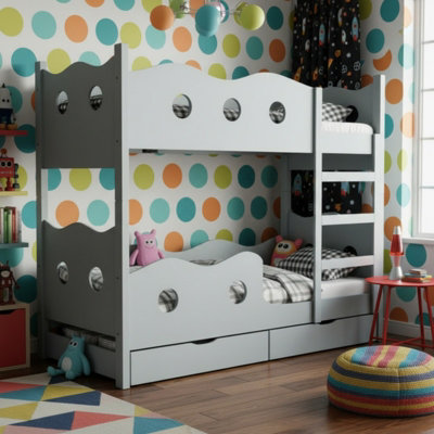 NEMO 180 Bunk Bed for 2 MDF with Wooden Legs Slatted Bases Mattresses ...