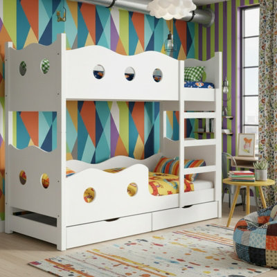 NEMO 180 Bunk Bed for 2 MDF with Wooden Legs Slatted Bases Mattresses ...