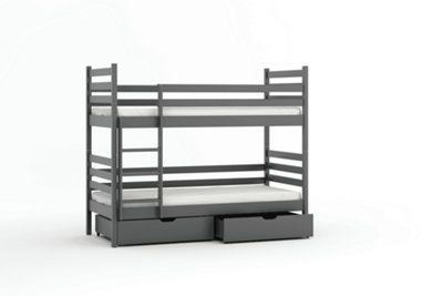 Nemo Contemporary Solid Pine Bunk Bed with 2 Storage Drawers in Grey (L)1980mm (H)1610mm (W)980mm